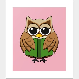 Cute Bookworm Owl Reading Book Cartoon Posters and Art